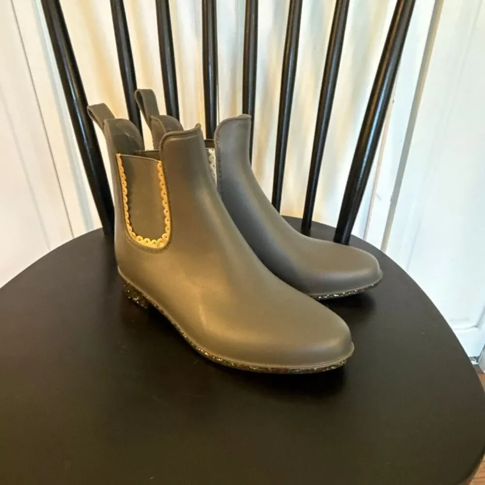 Jack Rogers Sallie green sparkle bottom rain boots size 7